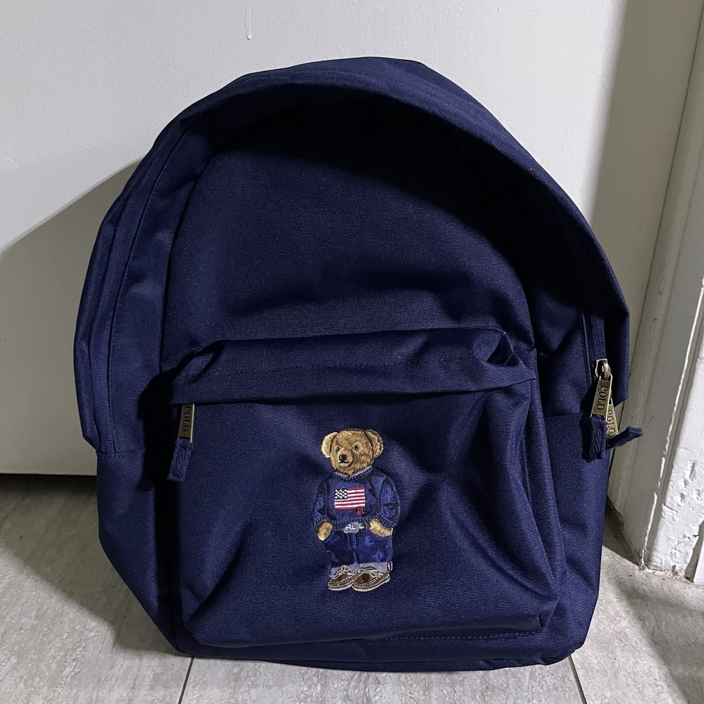 Polo Ralph Lauren Blue 17in Polo Bear Backpack Boys Laptop Sleeve Bag 9AR149-BCV